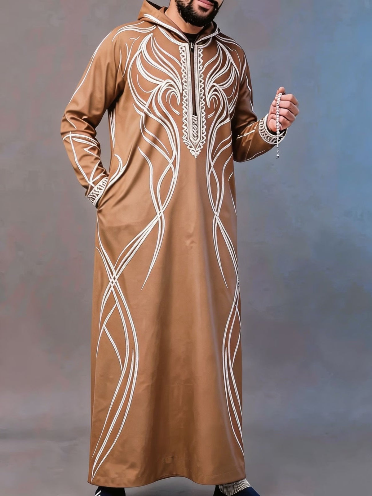 Summer traditional long robe hooded loose daily digital printed long robe eprolo