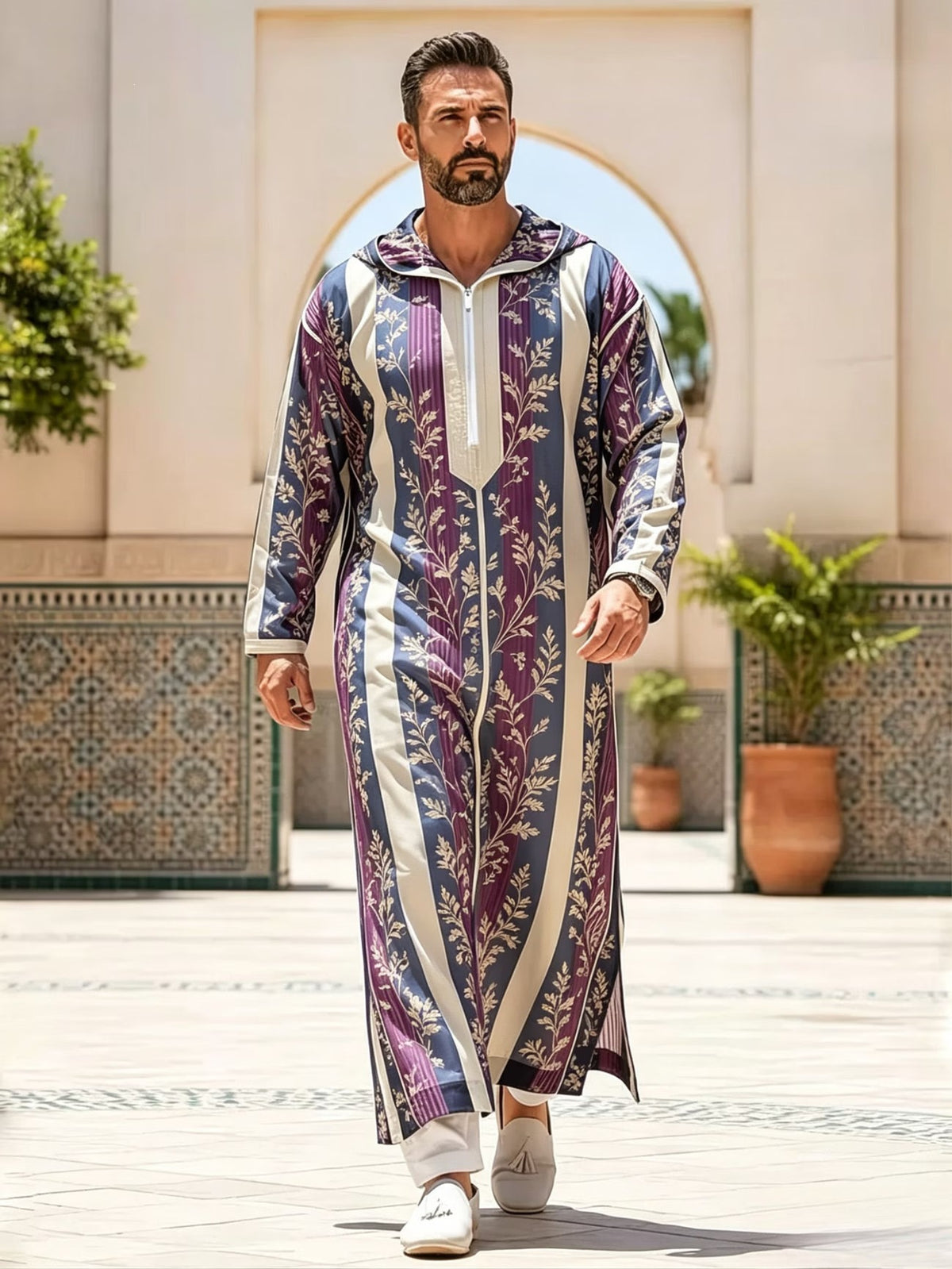 Summer traditional long robe hooded loose daily digital printed long robe eprolo