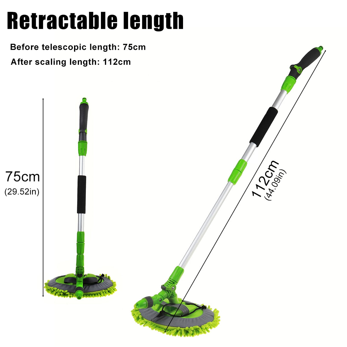 2 in 1 Car Wash Mop Mitt with Long Handle Chenille Microfiber Car Wash Dust Brush Extension Pole 75-112cm Scratch Cleaning Tool eprolo