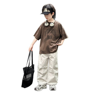 Children's Boys Short Sleeve Set Long Pants Two-Piece Suit
