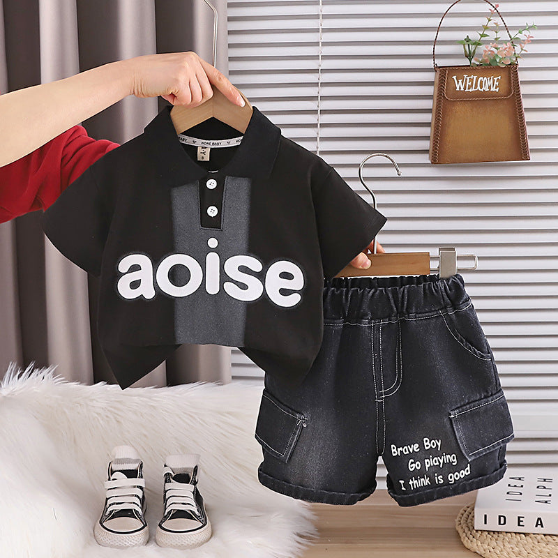 Children's summer letter short sleeved polo shirt two-piece set eprolo