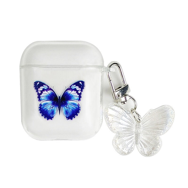 Painted blue butterfly pendant earphone case, flat fruit wireless Bluetooth earphone protective case, airpods2 transparent soft case eprolo