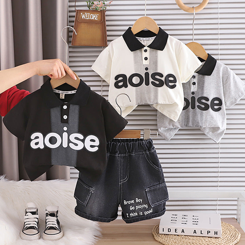 Children's summer letter short sleeved polo shirt two-piece set eprolo
