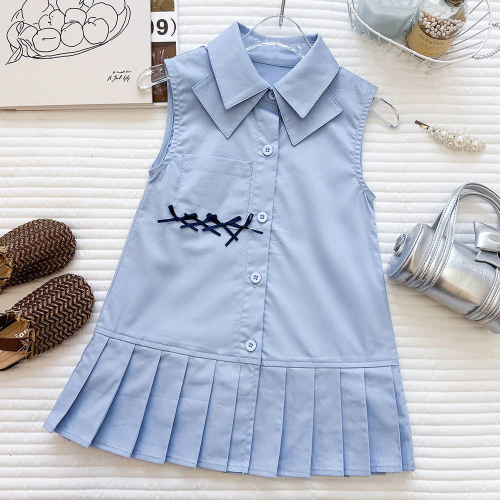 Girls' Sleeveless Dress College Wind Bow Backless Dress eprolo
