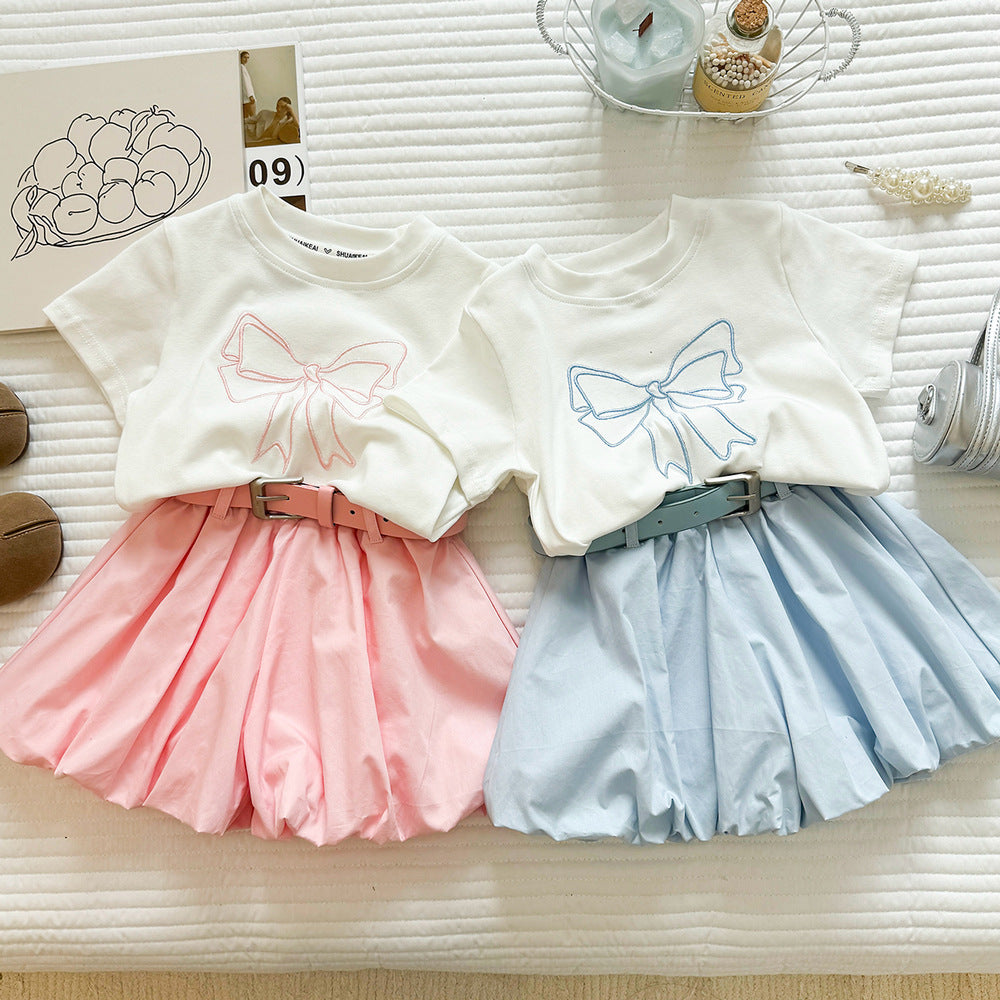 Girl Princess Style Outfit Girl Short Sleeve T-Shirt and Bloomer Shorts Two-Piece Set eprolo