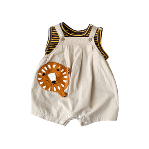 Lion Overalls with Stripe Vest, Two-Piece Set, Children's Summer Clothing