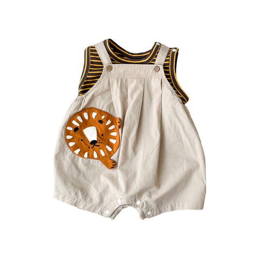 Lion Overalls with Stripe Vest, Two-Piece Set, Children's Summer Clothing eprolo