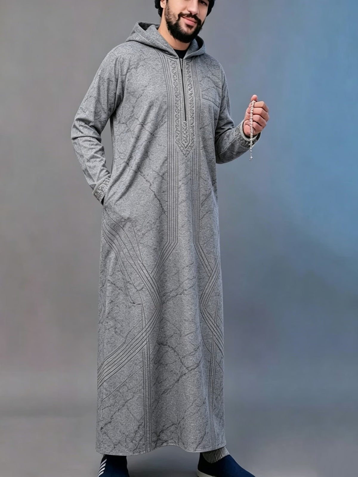 Summer traditional long robe hooded loose daily digital printed long robe eprolo