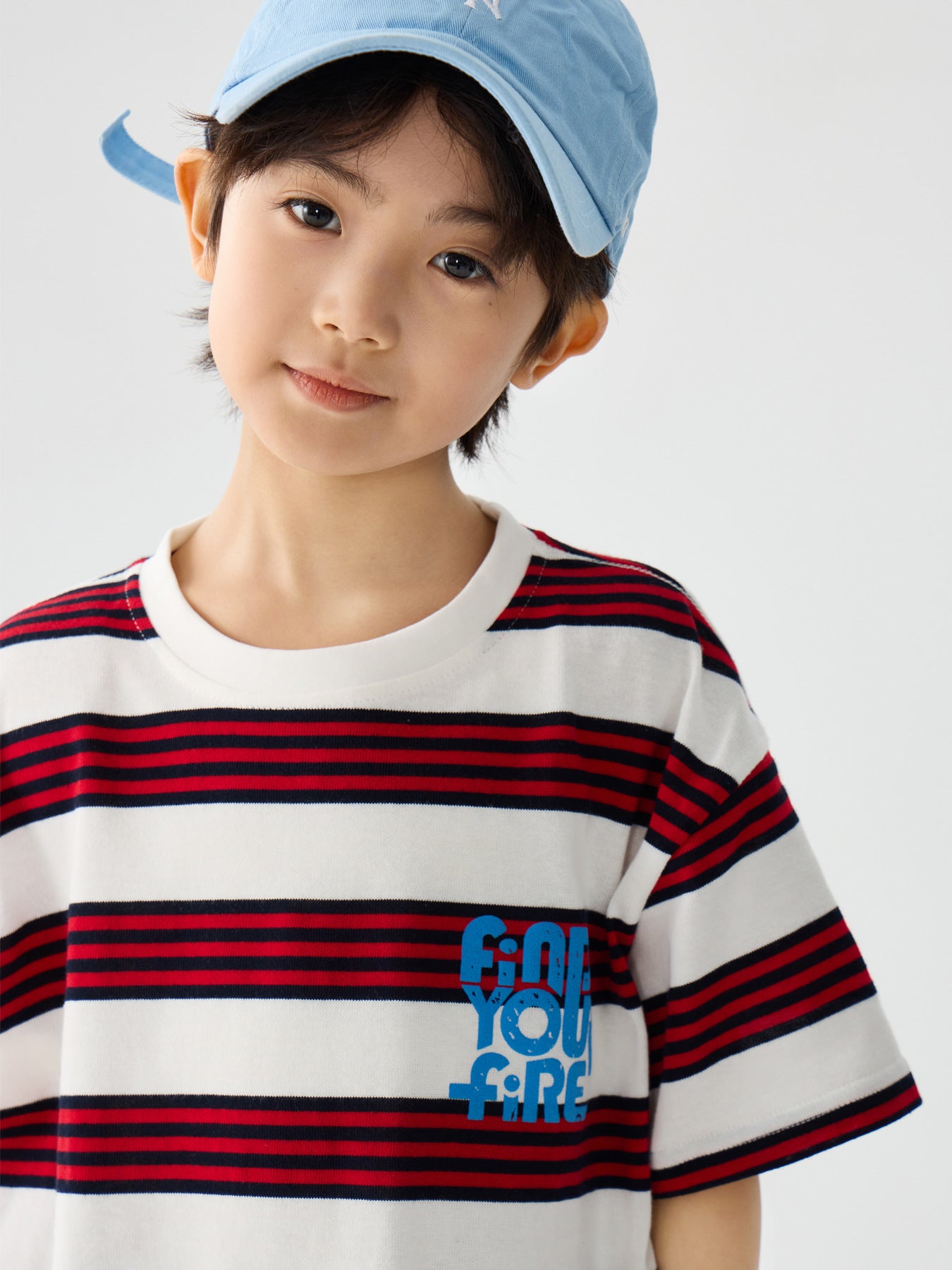 Loose Fit Striped Letter Print Short Sleeve T-Shirt for Boys eprolo