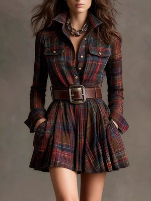 Plaid Long Sleeve Shirt Dress