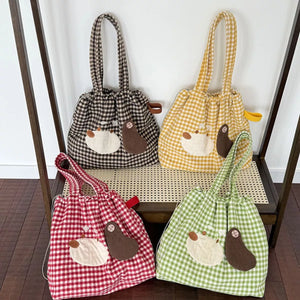 Gingham Drawstring Handbag