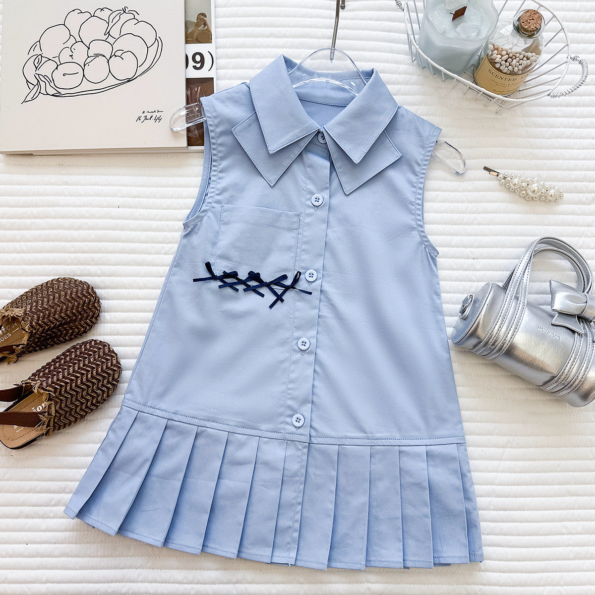 Girls' Sleeveless Dress College Wind Bow Backless Dress eprolo