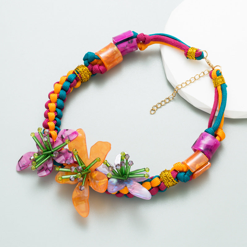 Ins Vintage Temperament Creative Design Flower Necklace Exaggerated Bohemian Personality Pendant Chain