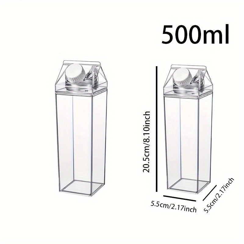 1pc/2pcs, Stylish Milk Carton Water Bottle, Travel Friendly: Fits In Any Backpack And Even Car Cup Holders, Suitable For Cold Drinks, Fruit Juice, Milk