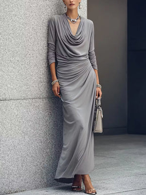 Cowl Neck Long Sleeve Maxi Dress