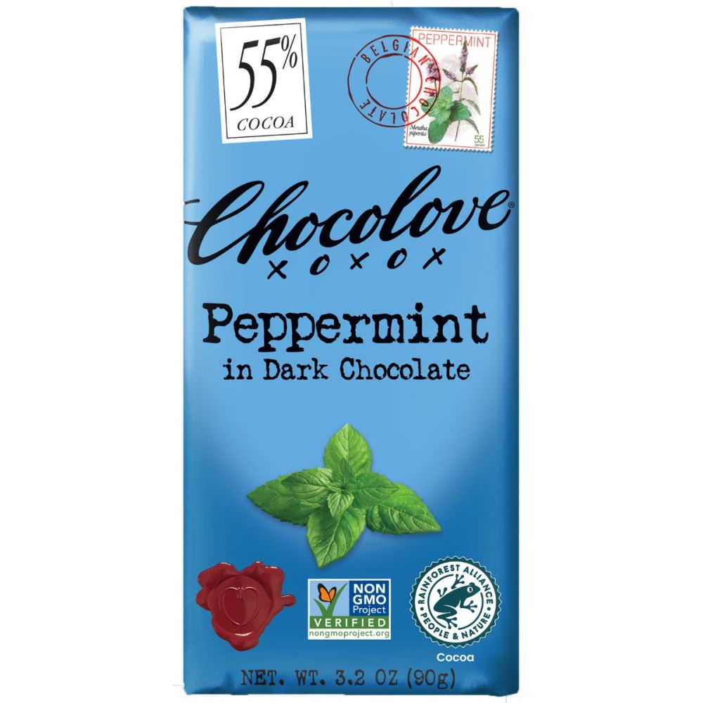 CHOCOLOVE: Peppermint In Dark Chocolate Bar, 3.2 oz Smart Greens