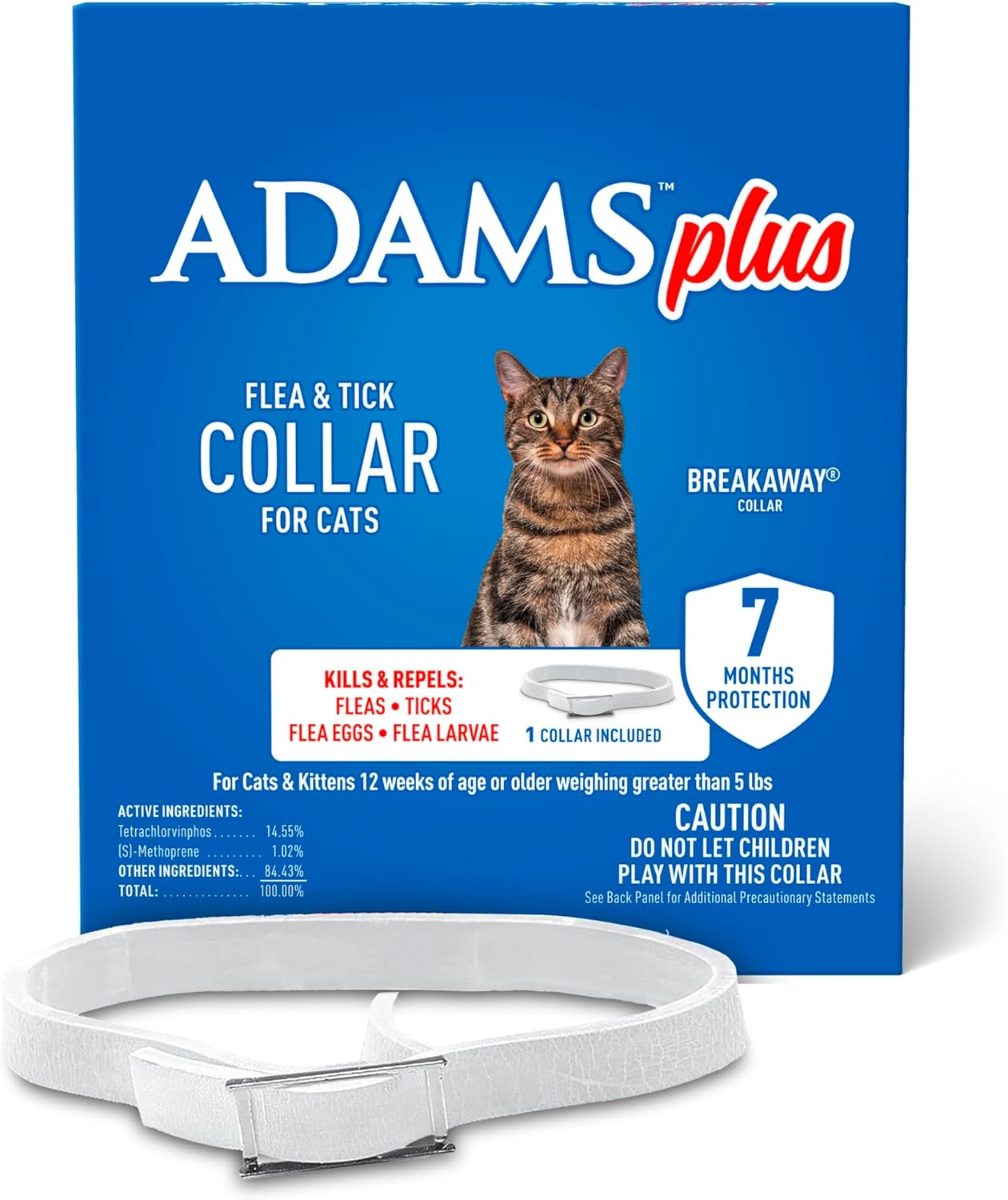 Adams Plus Flea & Tick Collar for Cats Water-Resistant Up to 7 Months Protection 2PCK Paw and Tail Supply
