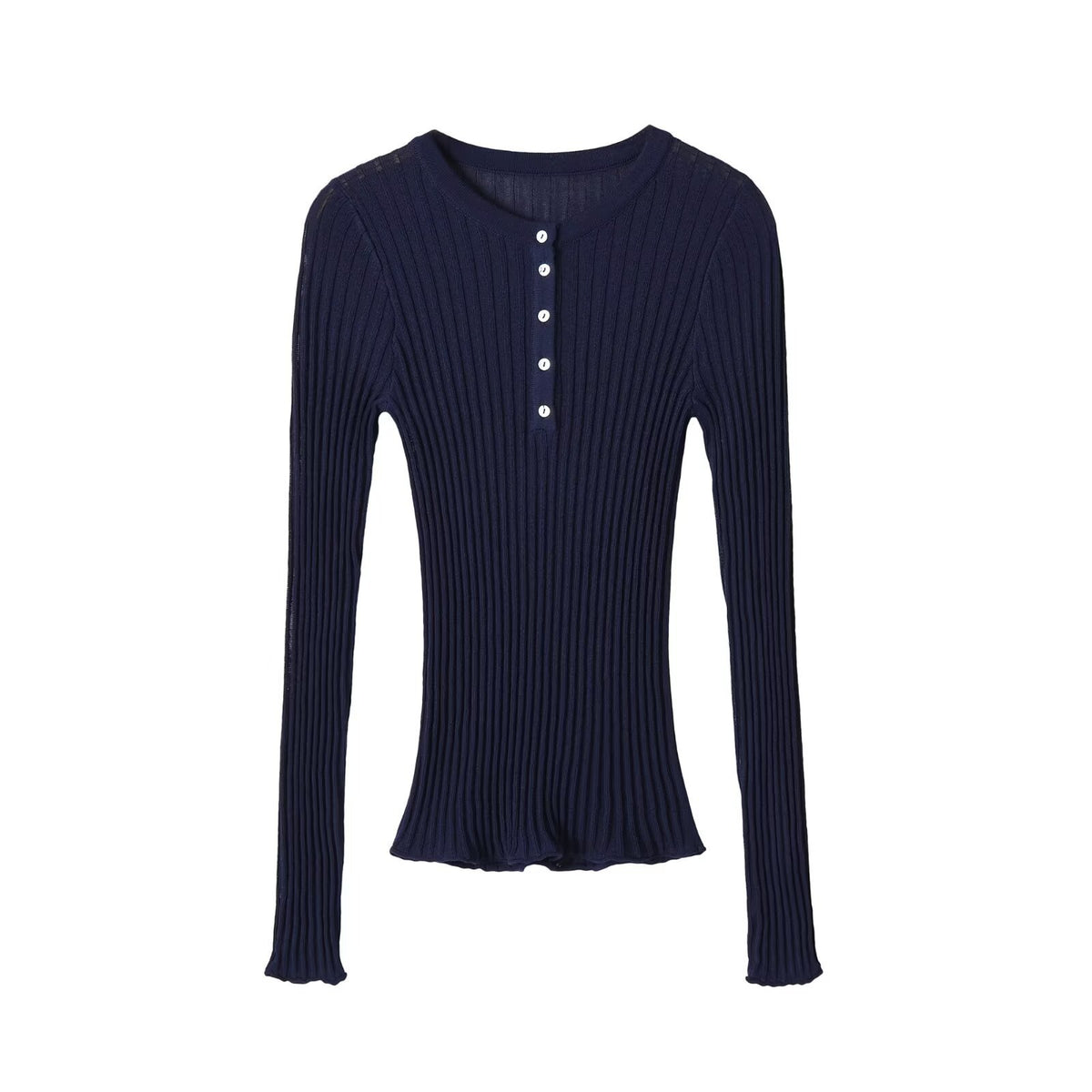 Slim button decoration long sleeved round neck knitted sweater for women eprolo