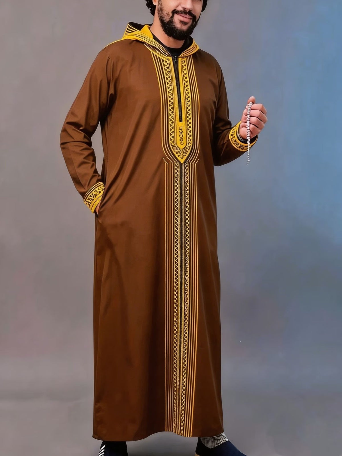 Summer traditional long robe hooded loose daily digital printed long robe eprolo