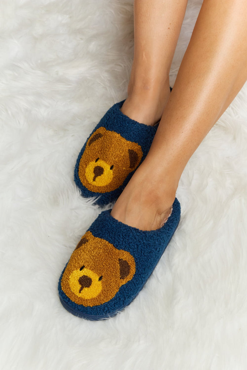 Melody Teddy Bear Print Plush Slide Slippers