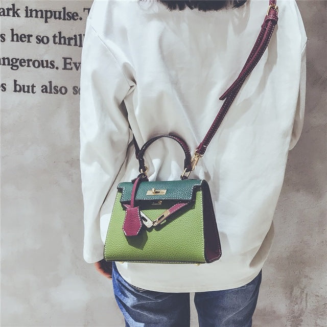 Lychee print color contrast kelly bag