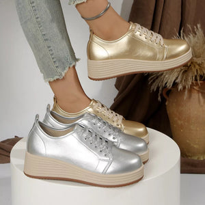 Metallic Platform Sneakers with Height-Increasing Sole