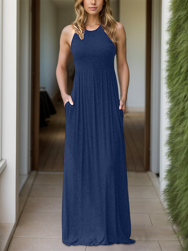 Full Size Grecian Neck Dress with Pockets