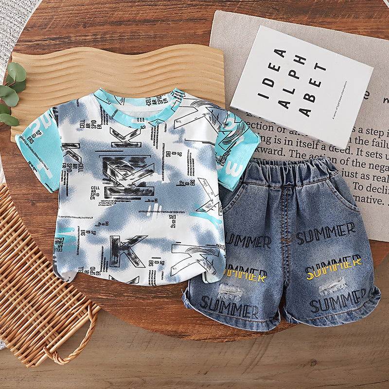 Baby summer clothing letter short sleeved two-piece set eprolo