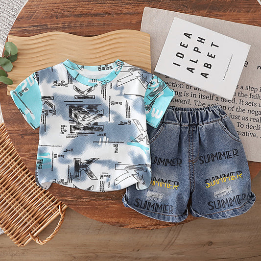 Baby summer clothing letter short sleeved two-piece set eprolo
