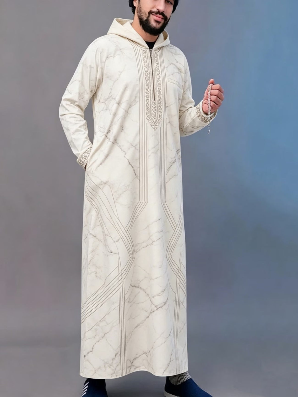 Summer traditional long robe hooded loose daily digital printed long robe eprolo