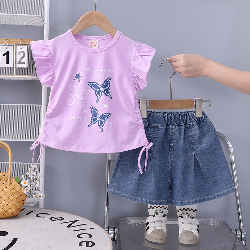 Cute printed butterfly short sleeved baby shorts two-piece set eprolo