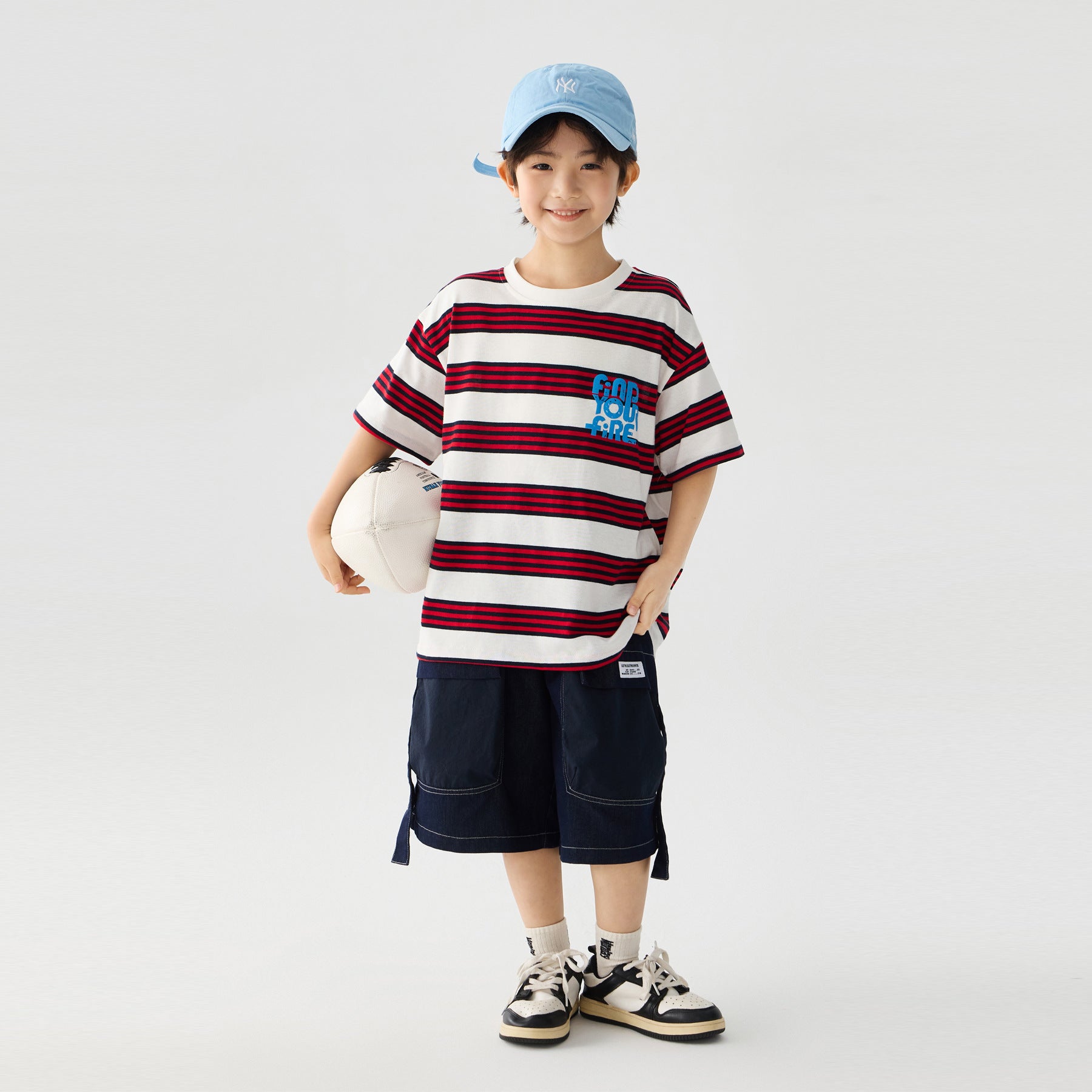 Loose Fit Striped Letter Print Short Sleeve T-Shirt for Boys eprolo
