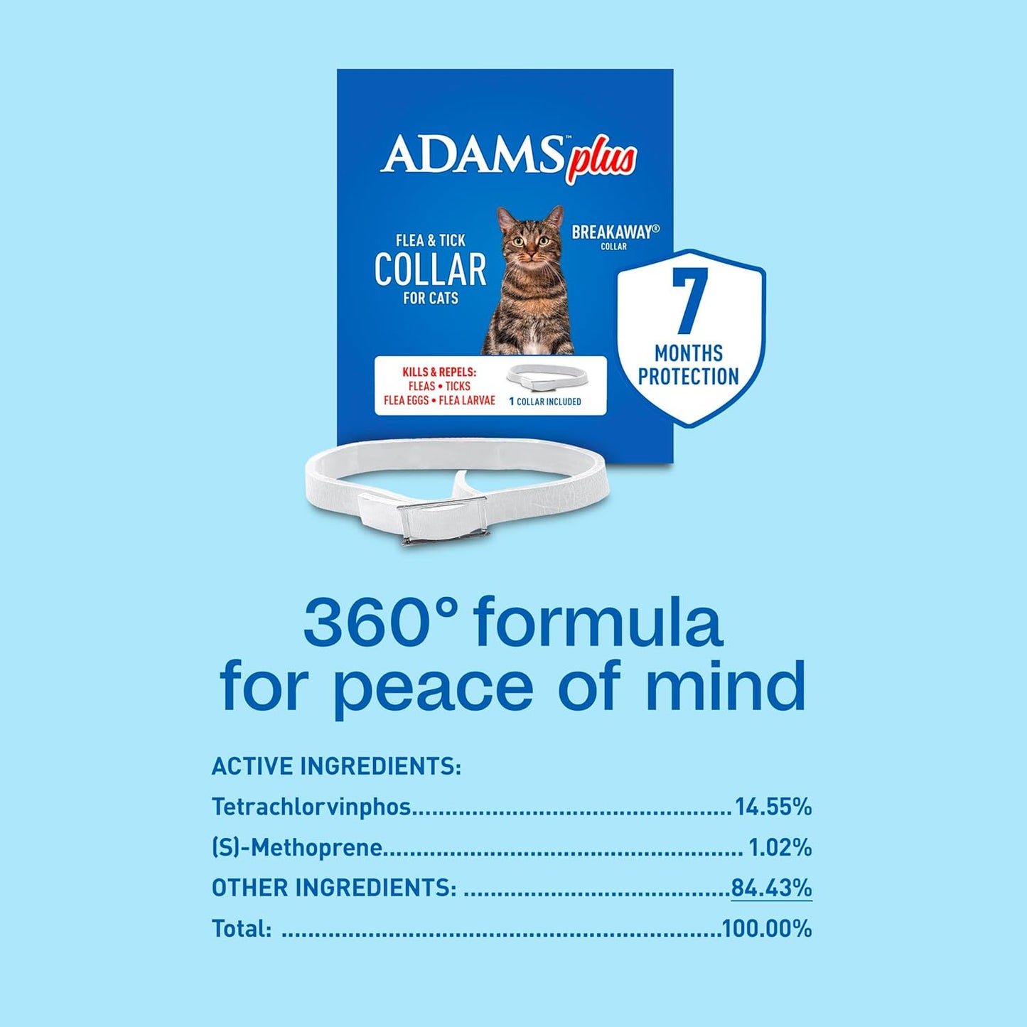 Adams Plus Flea & Tick Collar for Cats Water-Resistant Up to 7 Months Protection 2PCK Paw and Tail Supply