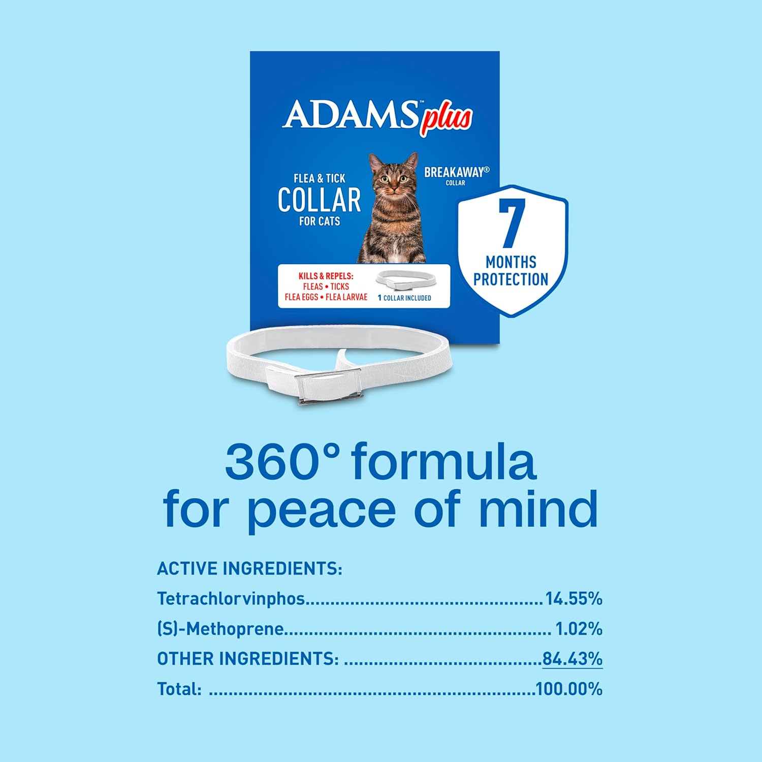 Adams Plus Flea & Tick Collar for Cats Water-Resistant Up to 7 Months Protection 2PCK Paw and Tail Supply