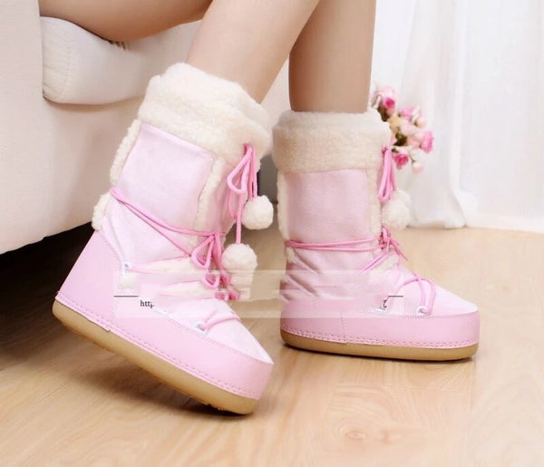 Women's Fashion Fur Ball Non-slip Snow Boots