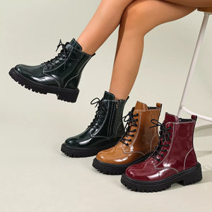 Lace Up Block Heels Boots
