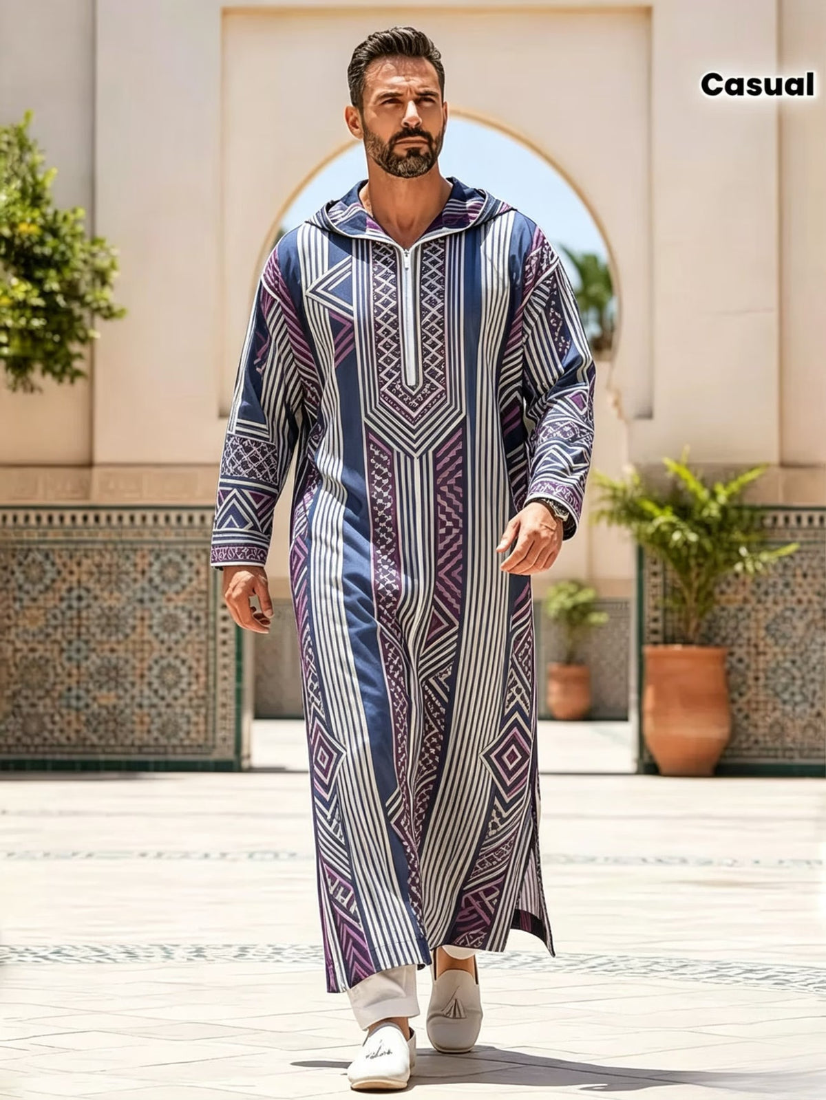 Summer traditional long robe hooded loose daily digital printed long robe eprolo