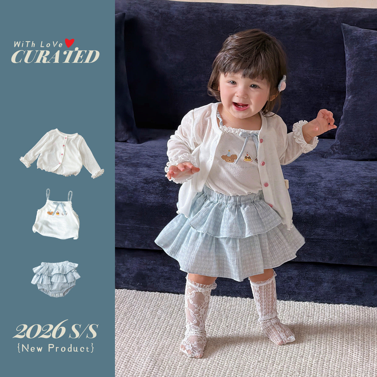 Cute Cartoon Strap Ruffle Bloomers Dress Set for Girls Kids Clothing, Summer Outfit Two-Piece Set eprolo