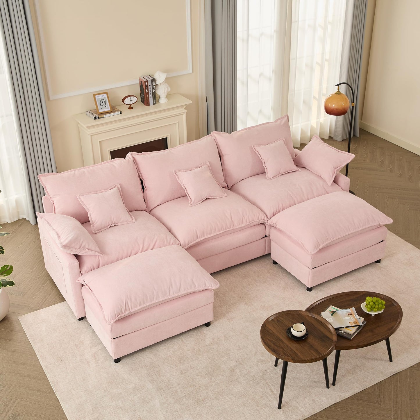 GOSUHI 142.5" U-Shaped Modular Cloud Couch, Deep Seat, Chenille Black | Cloud Comfort, Couches for Living Room, Removable & Machine-Washable Covers, Movable Ottoman, Modular Sectional Sofa