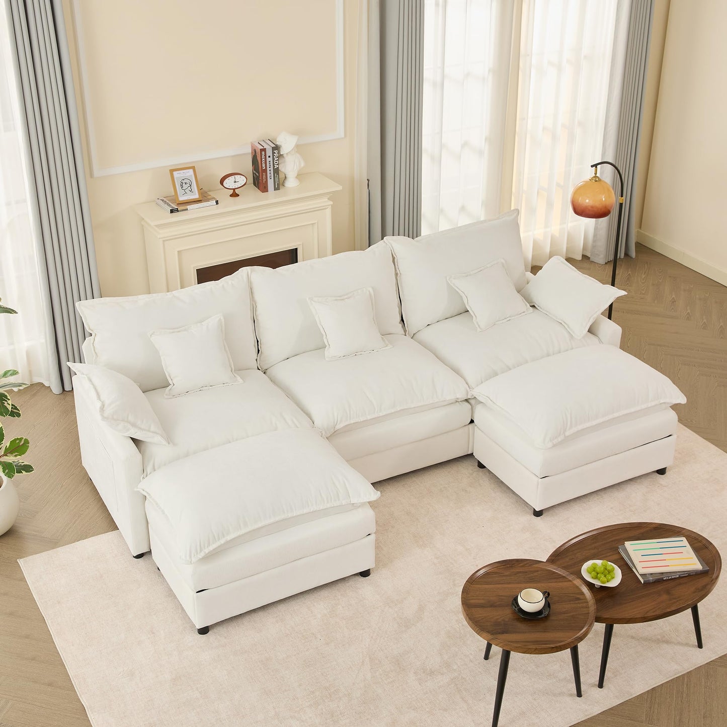 GOSUHI 142.5" U-Shaped Modular Cloud Couch, Deep Seat, Chenille Black | Cloud Comfort, Couches for Living Room, Removable & Machine-Washable Covers, Movable Ottoman, Modular Sectional Sofa
