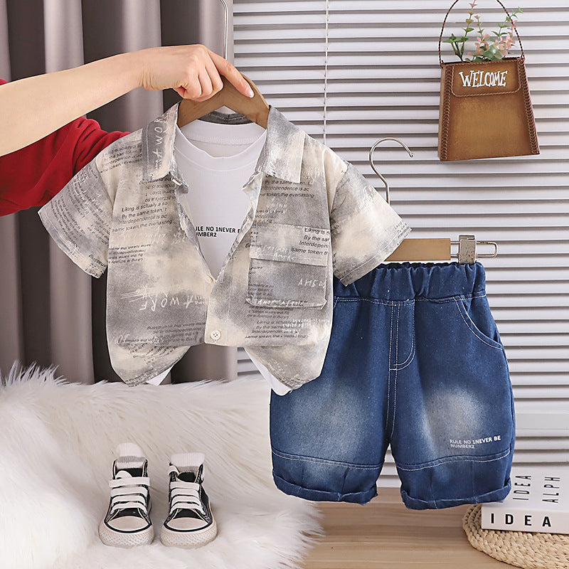 Letter shirt short sleeved three piece set for children in summer eprolo
