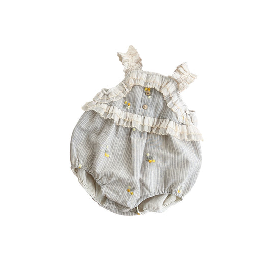 Lightweight Romper Sweet Lace Trim Infant Crawling Suit Toddler Strap One-Piece eprolo