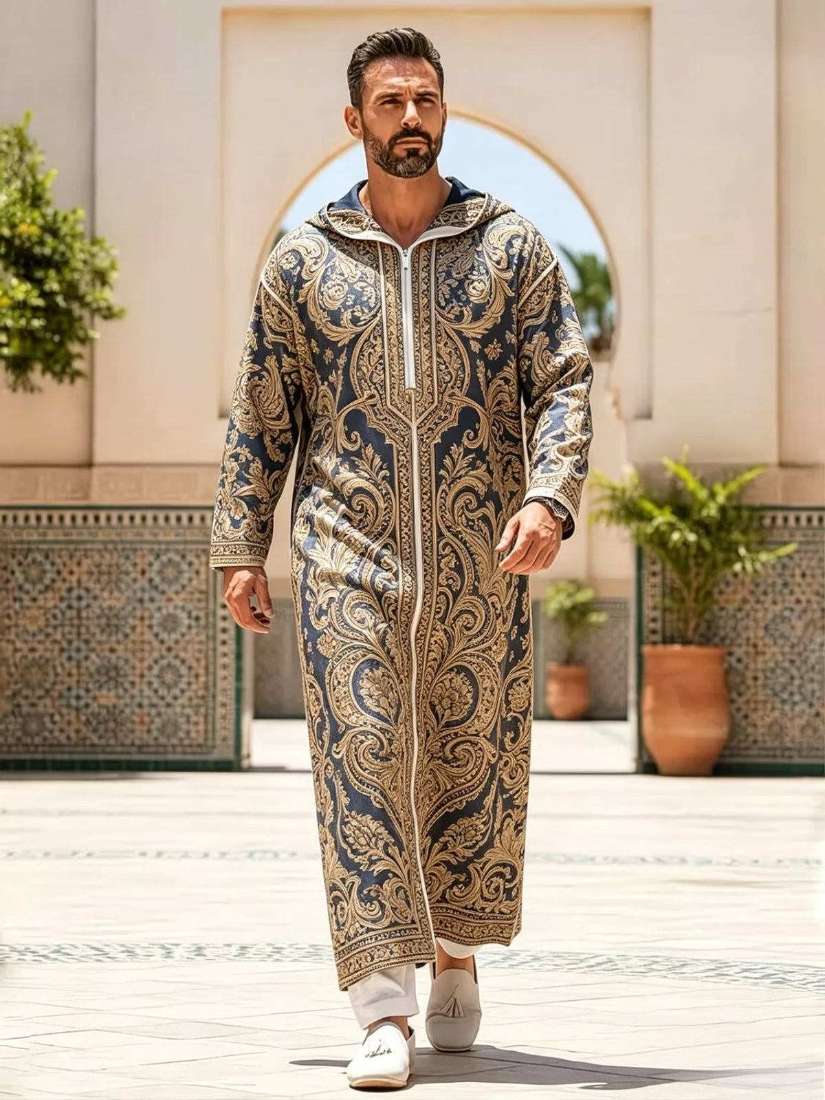 Summer traditional long robe hooded loose daily digital printed long robe eprolo