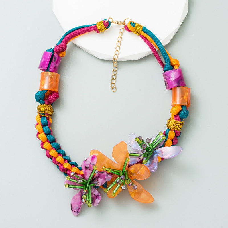 Ins Vintage Temperament Creative Design Flower Necklace Exaggerated Bohemian Personality Pendant Chain