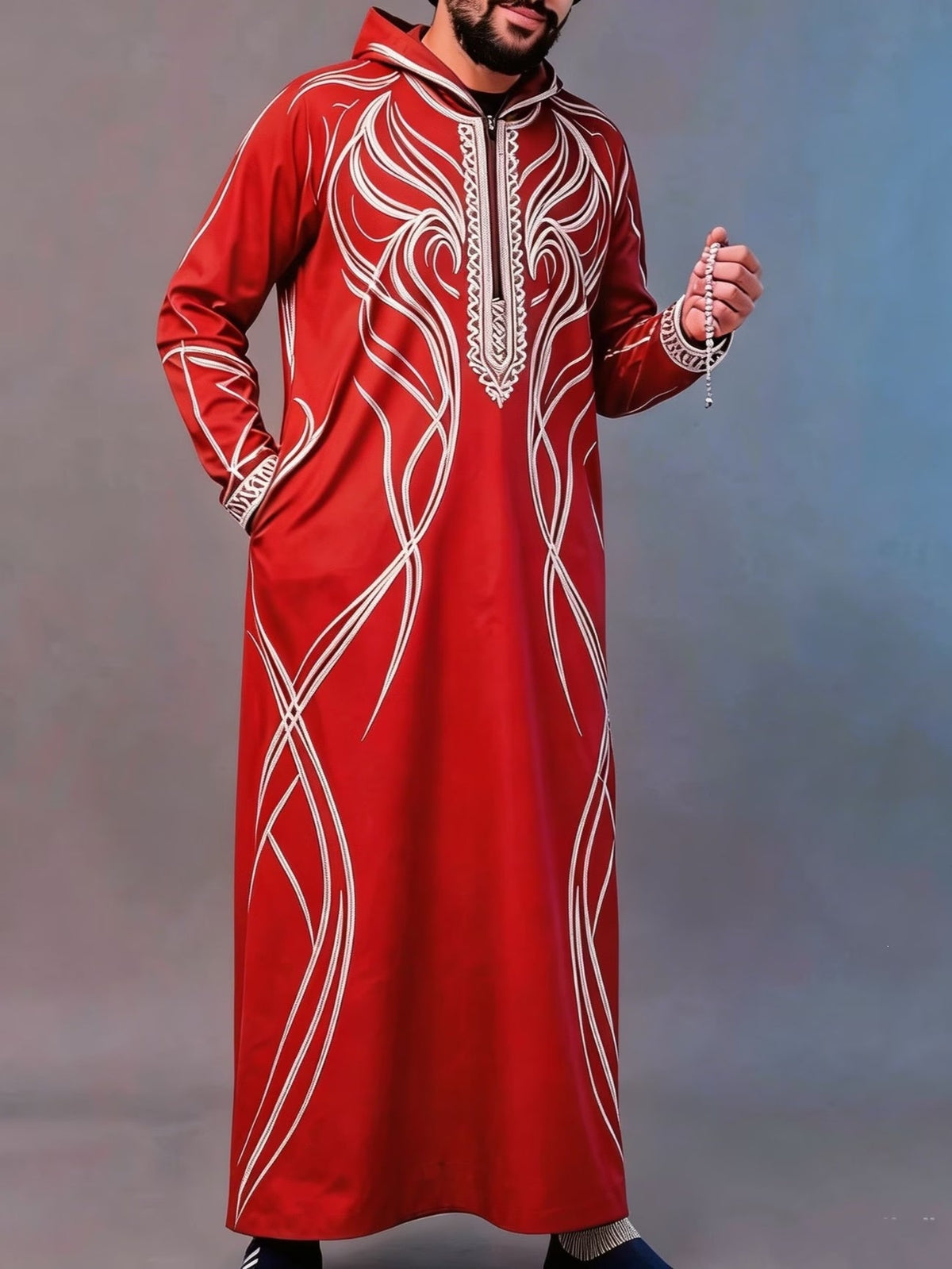 Summer traditional long robe hooded loose daily digital printed long robe eprolo