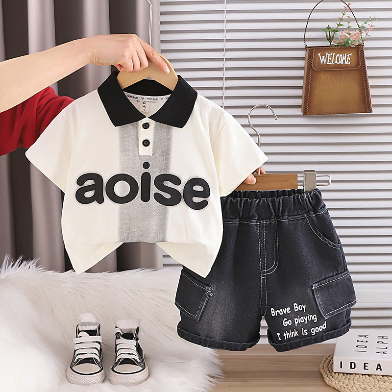 Children's summer letter short sleeved polo shirt two-piece set eprolo