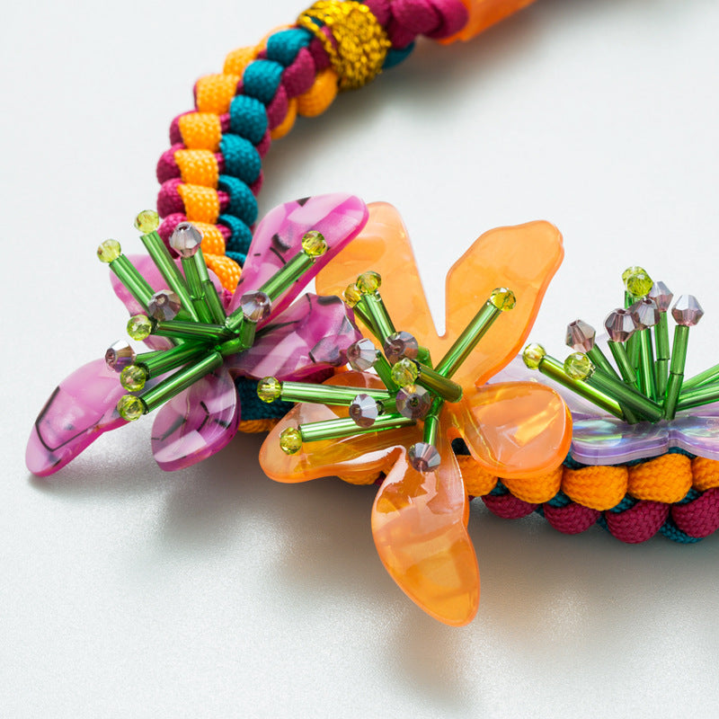 Ins Vintage Temperament Creative Design Flower Necklace Exaggerated Bohemian Personality Pendant Chain