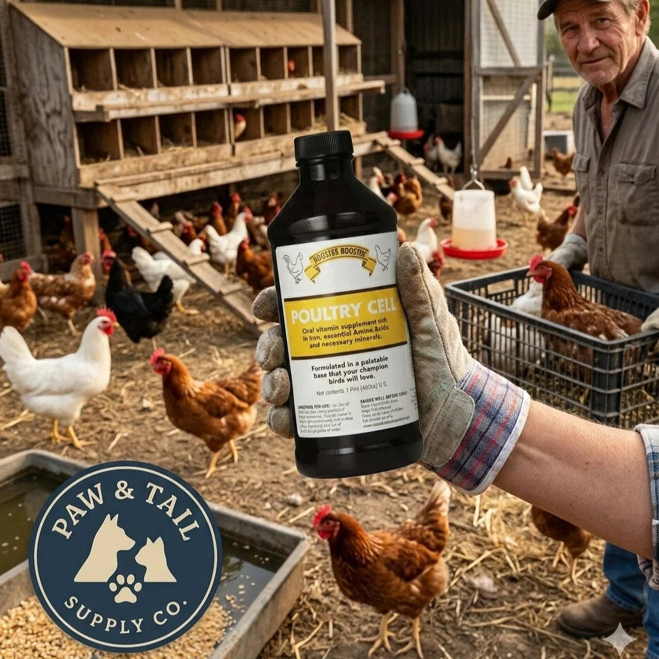 Rooster Booster Poultry Cell 16 oz + Poultry Booster 1.25 lb Poultry Care Bundle Paw and Tail Supply