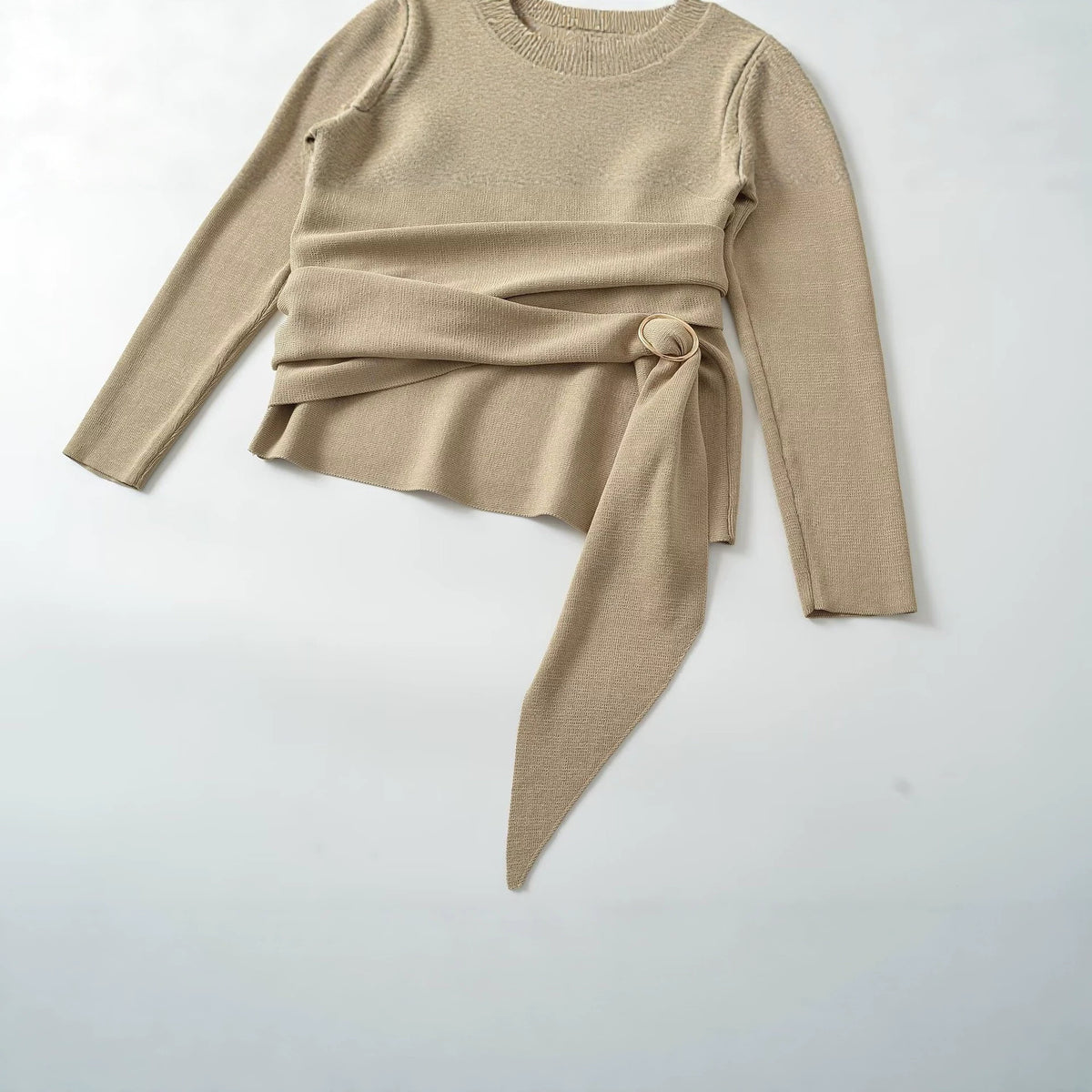 Double breasted waist belt V-neck long sleeved knitted sweater for women eprolo