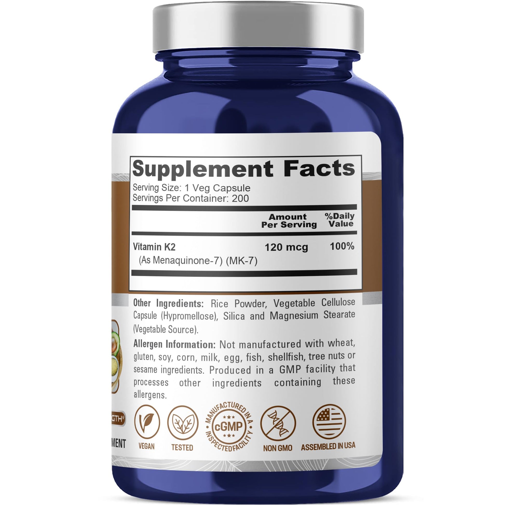 NusaPure Vitamin K2 MK7 120 mcg 200 Veggie Caps (Soy Free, Non-GMO, Vegan) NusaPure